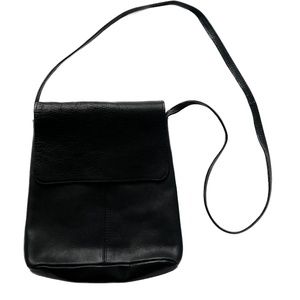 Le Donne Black Leather Crossbody Bag Flap Front Zipper Unisex 9" x 10" x 2" Sof